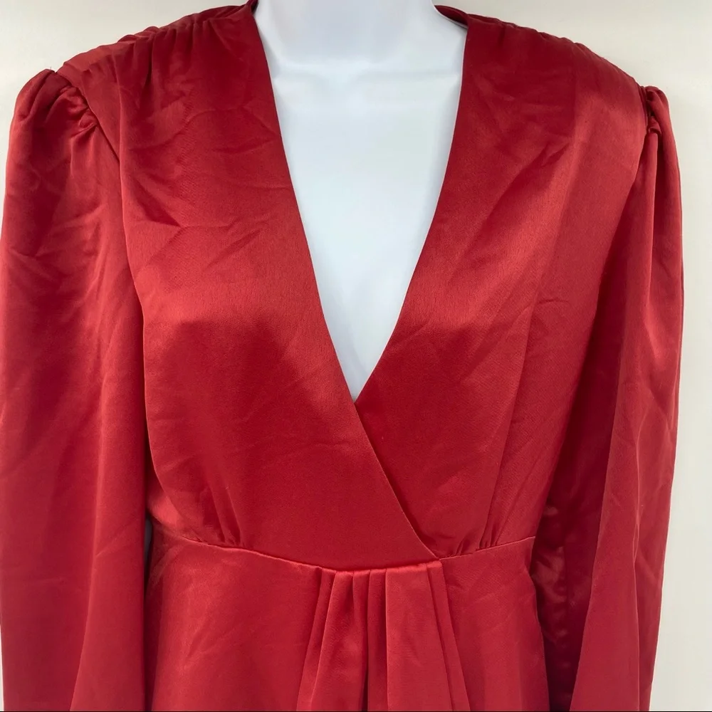 Sandro Red Leana Wrap-effect Satin-crepe Mini Dress 36 = US XS New - Picture 5 of 16